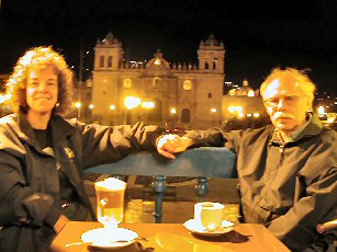 Sharing coffee time looking over the plaza in Cusco