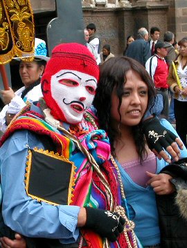 Parade Dancer Poses with bystander